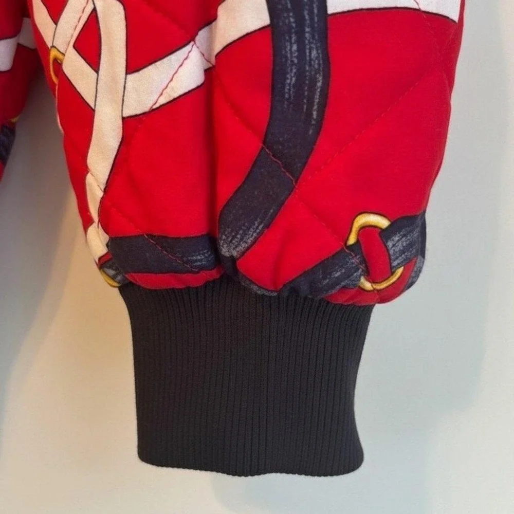 Vintage Bomber JH Collectibles Jacket Red Equestrian Chain Print Size 6 USA